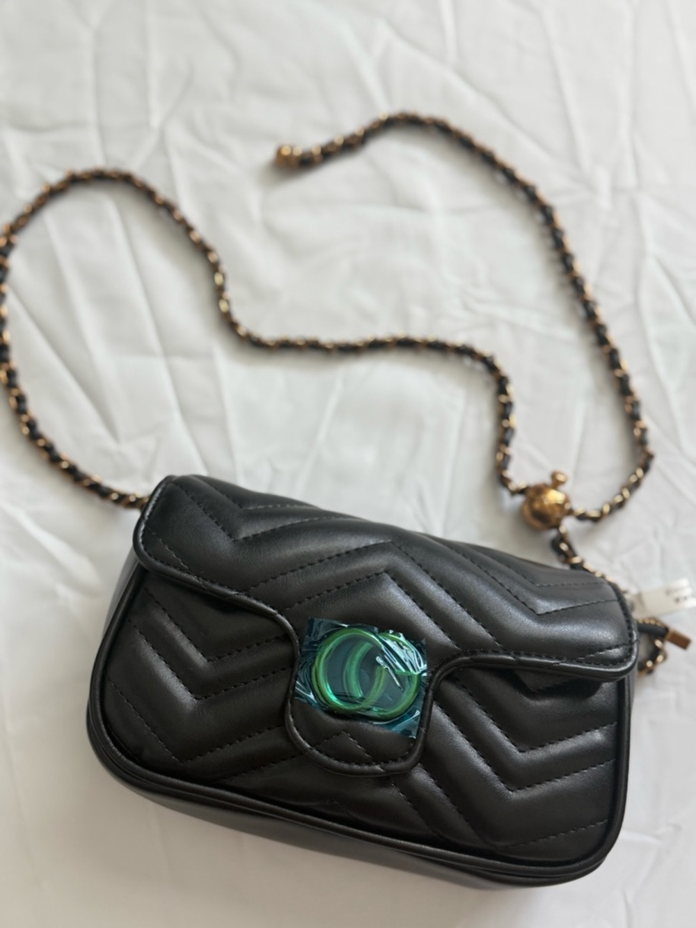 Black Quilted eco Leather Crossbody Bag with Chain Strap